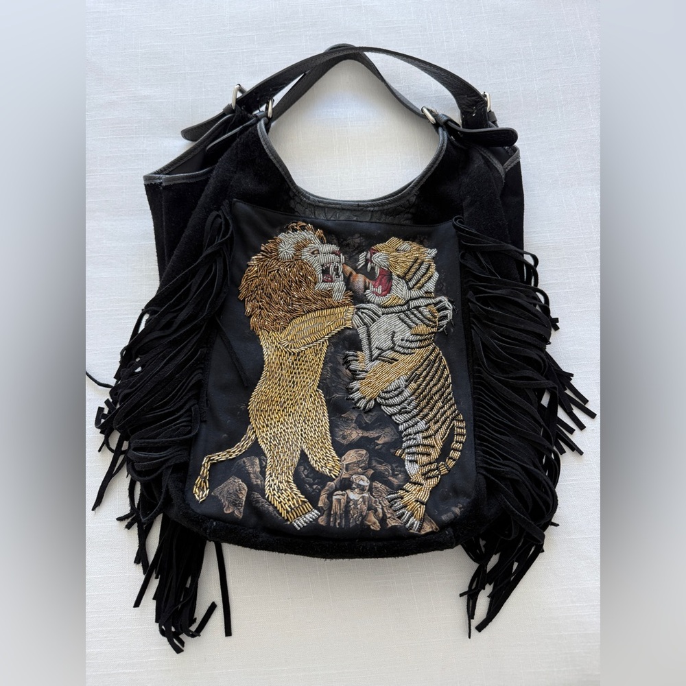 Stefano Ghilardi Black Embroidered Animal Shoulder Bag